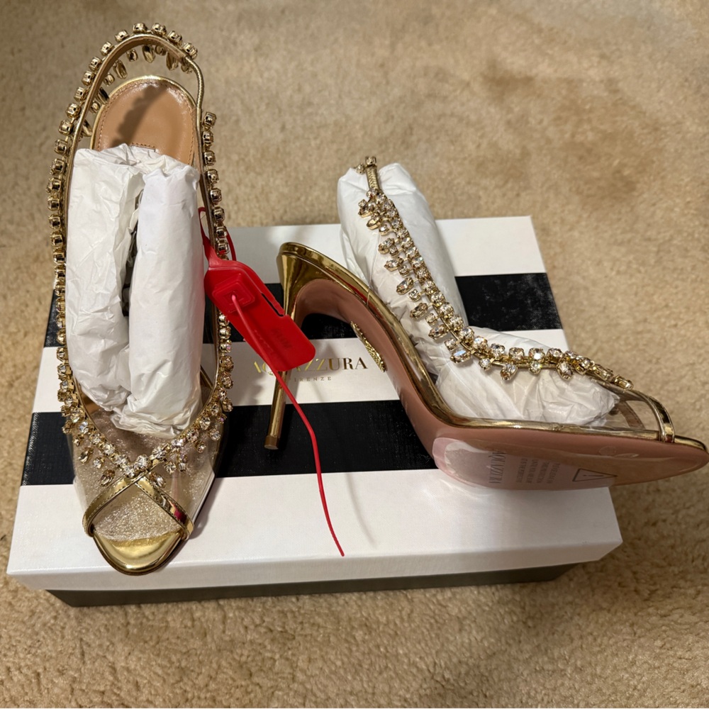 Aquazzura Gold Crystal Embellished Heels